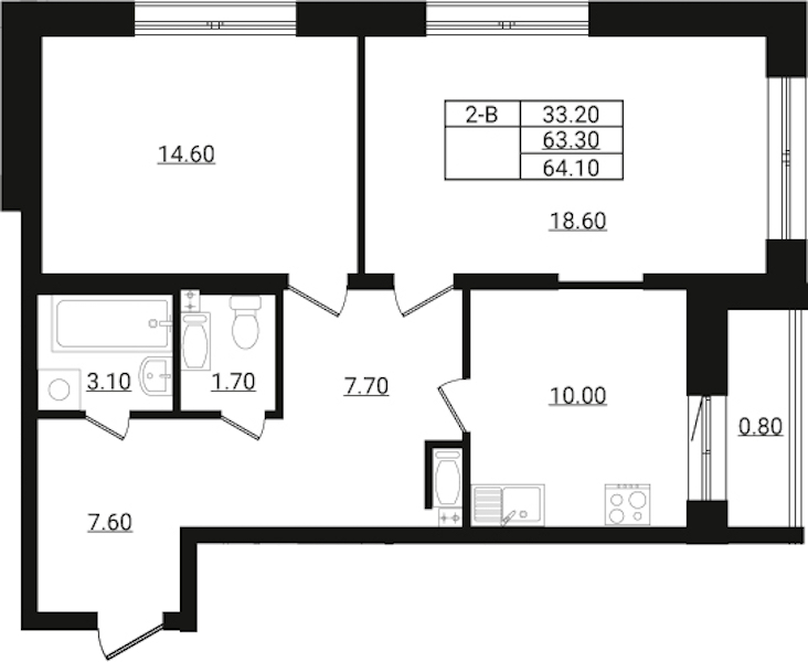 2-комнатная квартира 64.1 м², 2/9 эт., ЖК «Эко Гармония»